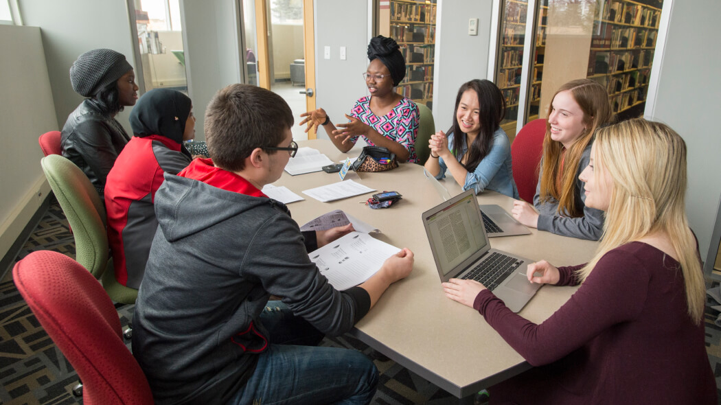 Students in a study room working together