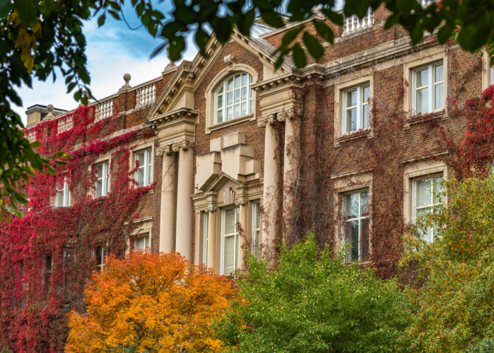 U of A Convocation Hall with fall trees