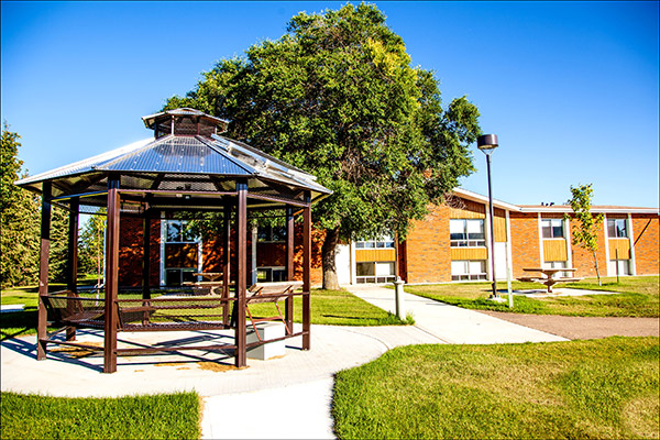 A photo of the gazebo near the Ravine Residences on Augustana Campus.
