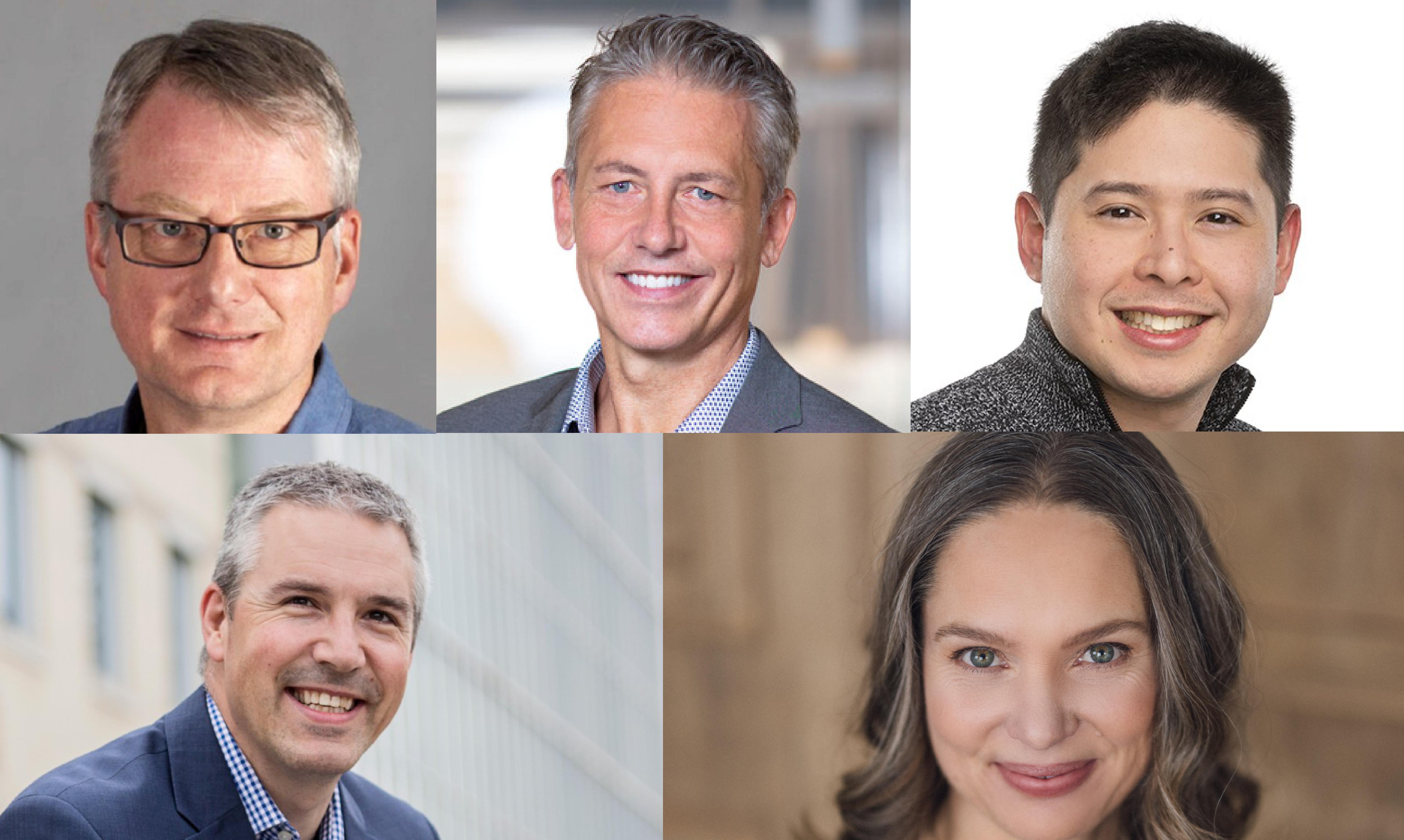 Photos of U of A End Diabetes Award recipients. Top row: Colin Anderson, Jason Dyck, John Ussher. Bottom row: Dean Eurich, Jane Yardley.
