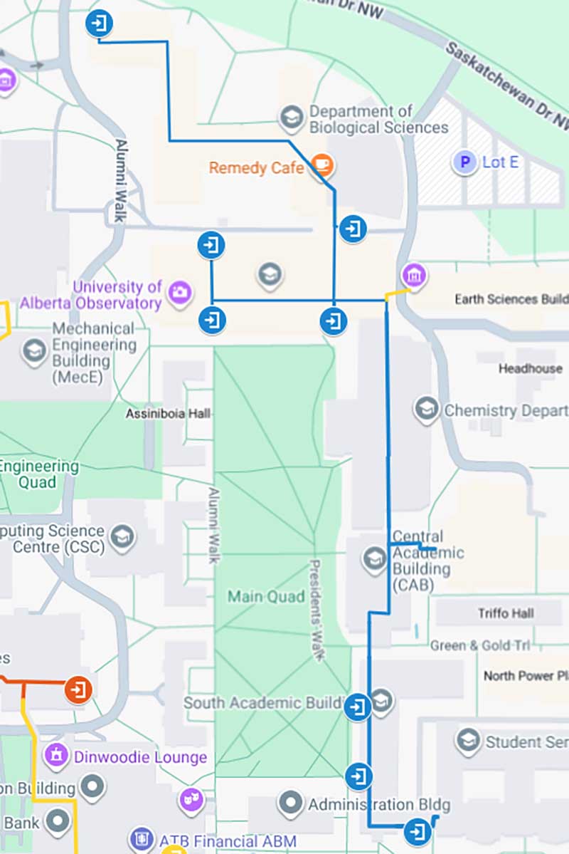 Interior access route from Tory Lecture Theatres to Timms Centre for the Arts