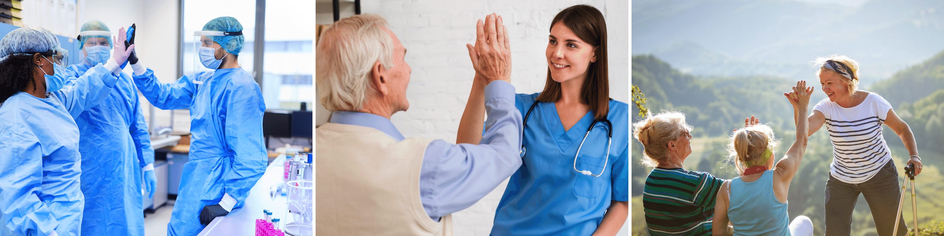 Three images of people high fiving