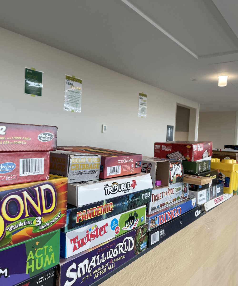 Board game library at North Campus