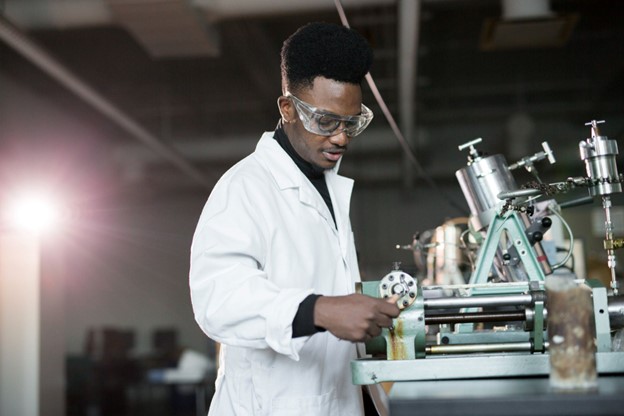 Student doing research