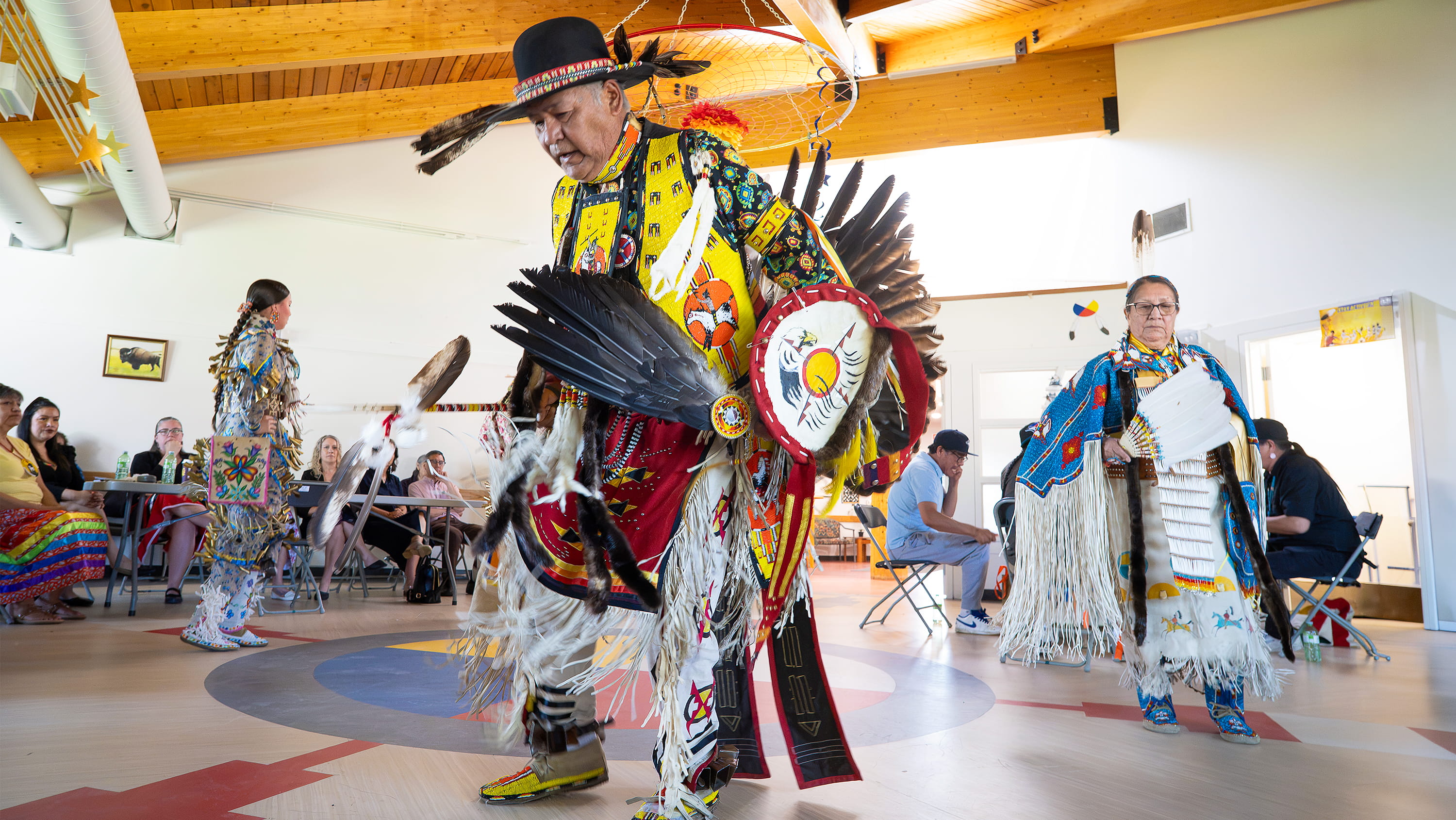Dancer Ronald Crane performs at the signing ceremony on July 7 marking the establishment of a new physician residency program between Maskwacîs Health Services and the University of Alberta. (Photo: Christy Dean)