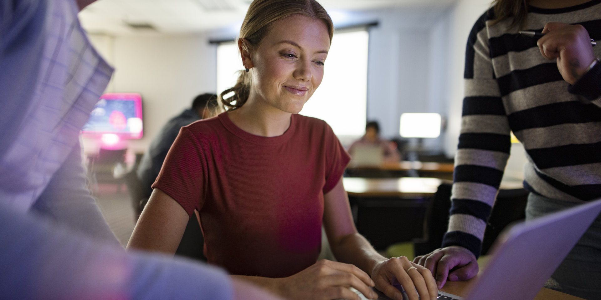 Students finding information on a computer