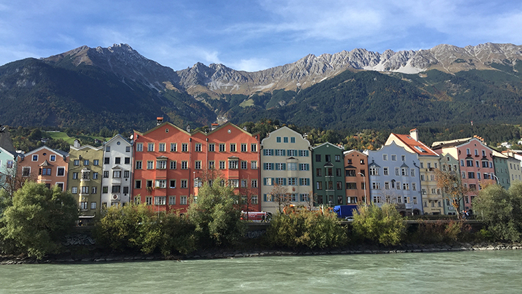 Colourful houses on the Inn River, Innsbruck