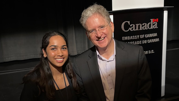 Vaishnavi with  Ambassador Hugh Adsett at the Ad Hoc Expert Discussion on the Inter-American Action Plan on Democratic Governance