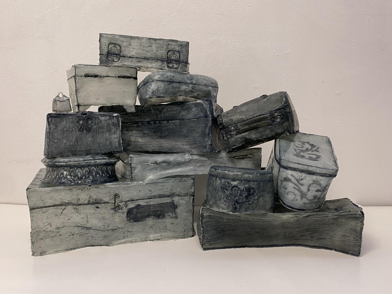 A series of stacked blue boxes