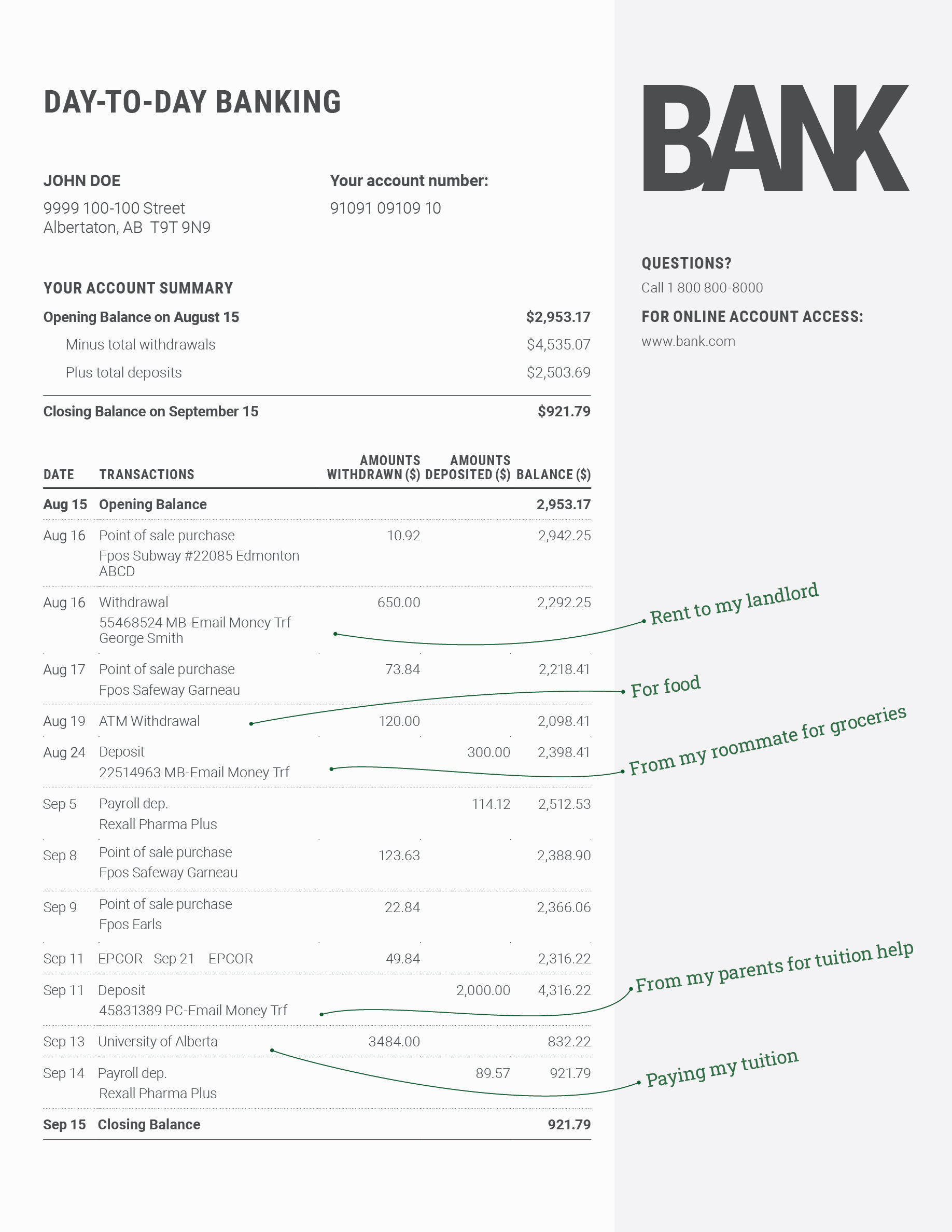 example of a bank statement that meets all the criteria
