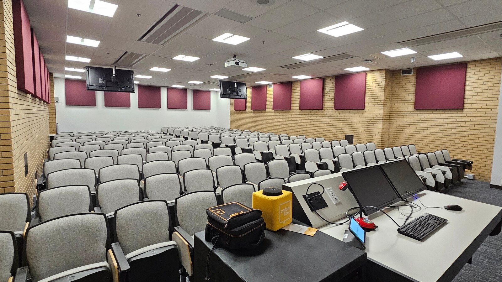 Tory Building classroom wide shot from behind the lectern.