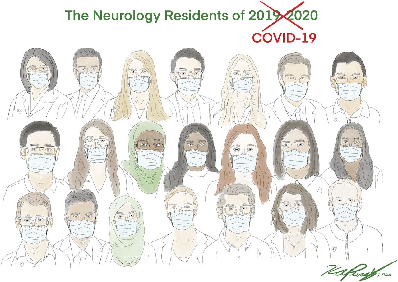 Illustration of neurology reidents by Dr. Kylynn Purdy