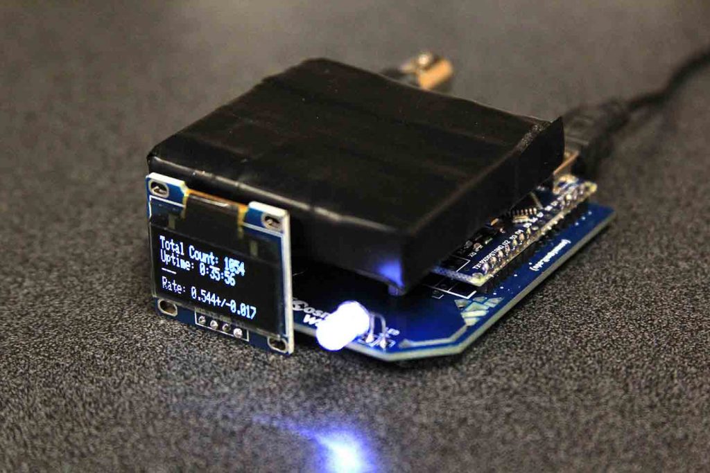 Cosmic Watch, a cosmic ray detector, without its cover on